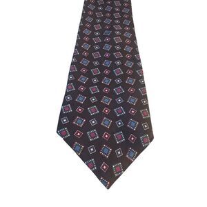 Halston Mens Tie Necktie Designer Black Burgundy Blue Geometric Businesscore